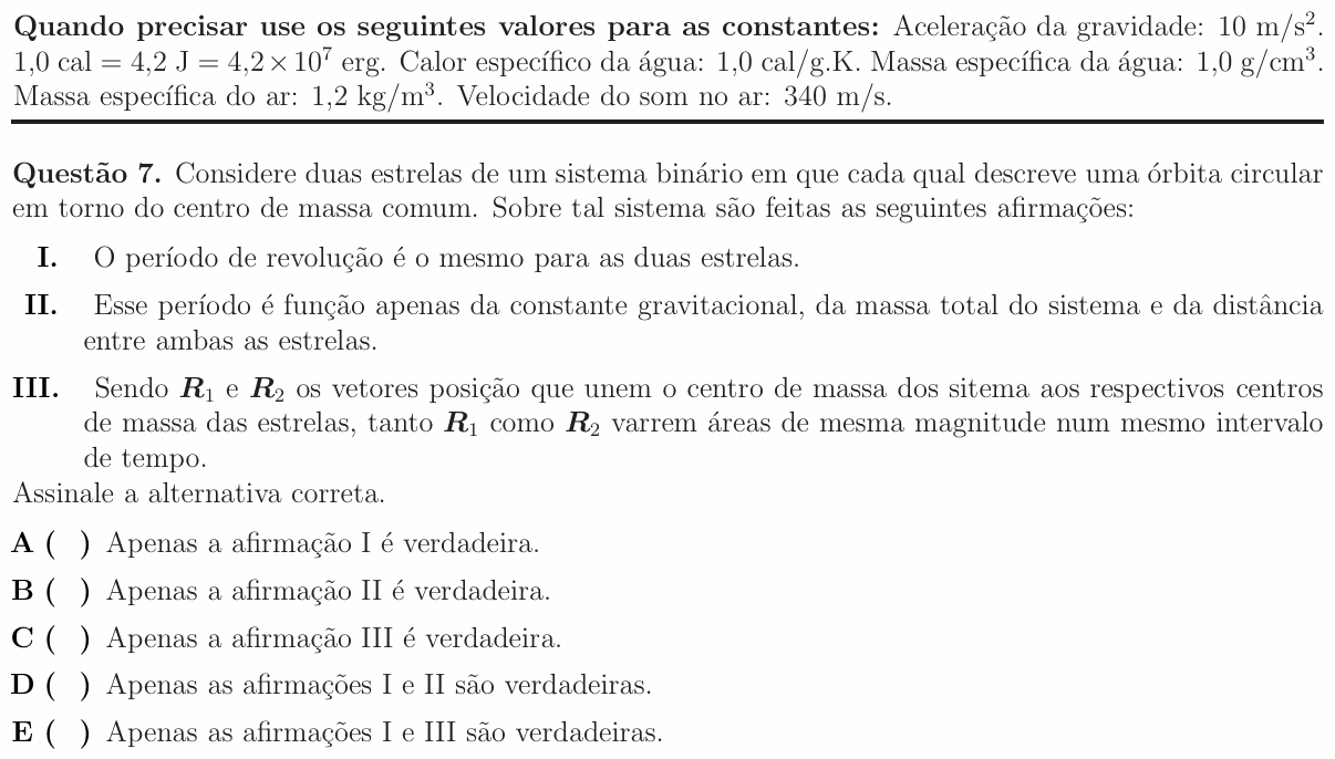 Enunciado da questão 7 de Física do ITA 2016