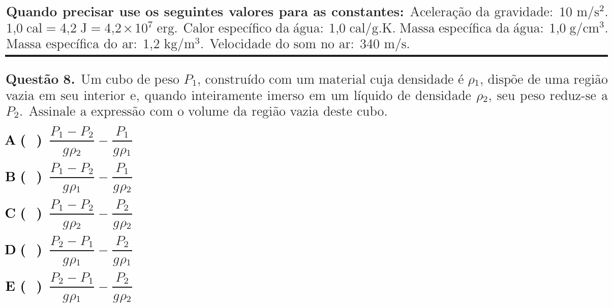 Enunciado da questão 8 de Física do ITA 2016