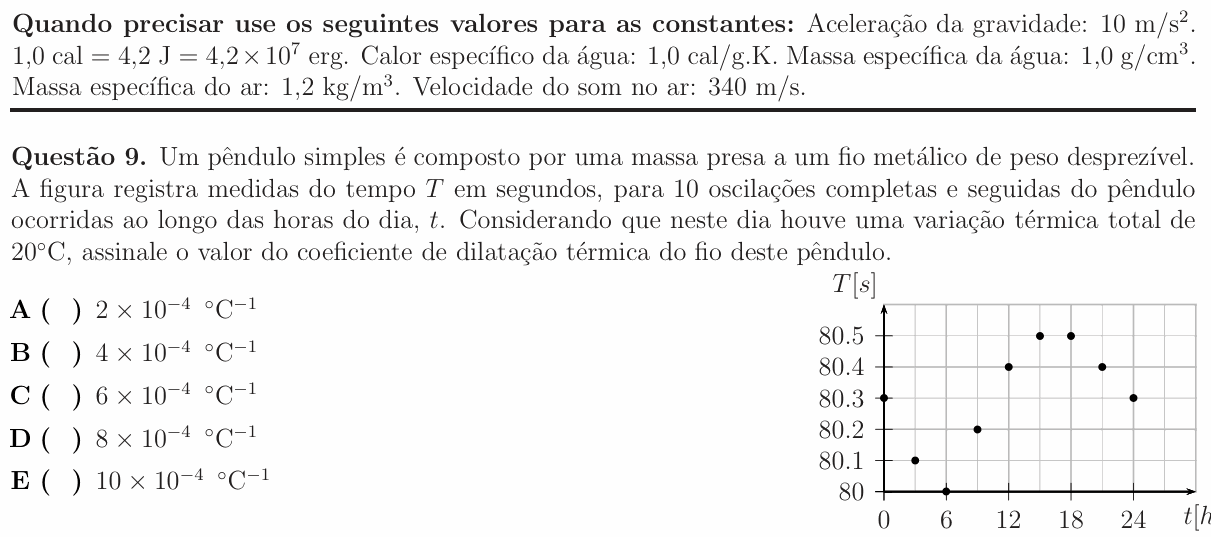 Enunciado da questão 9 de Física do ITA 2016