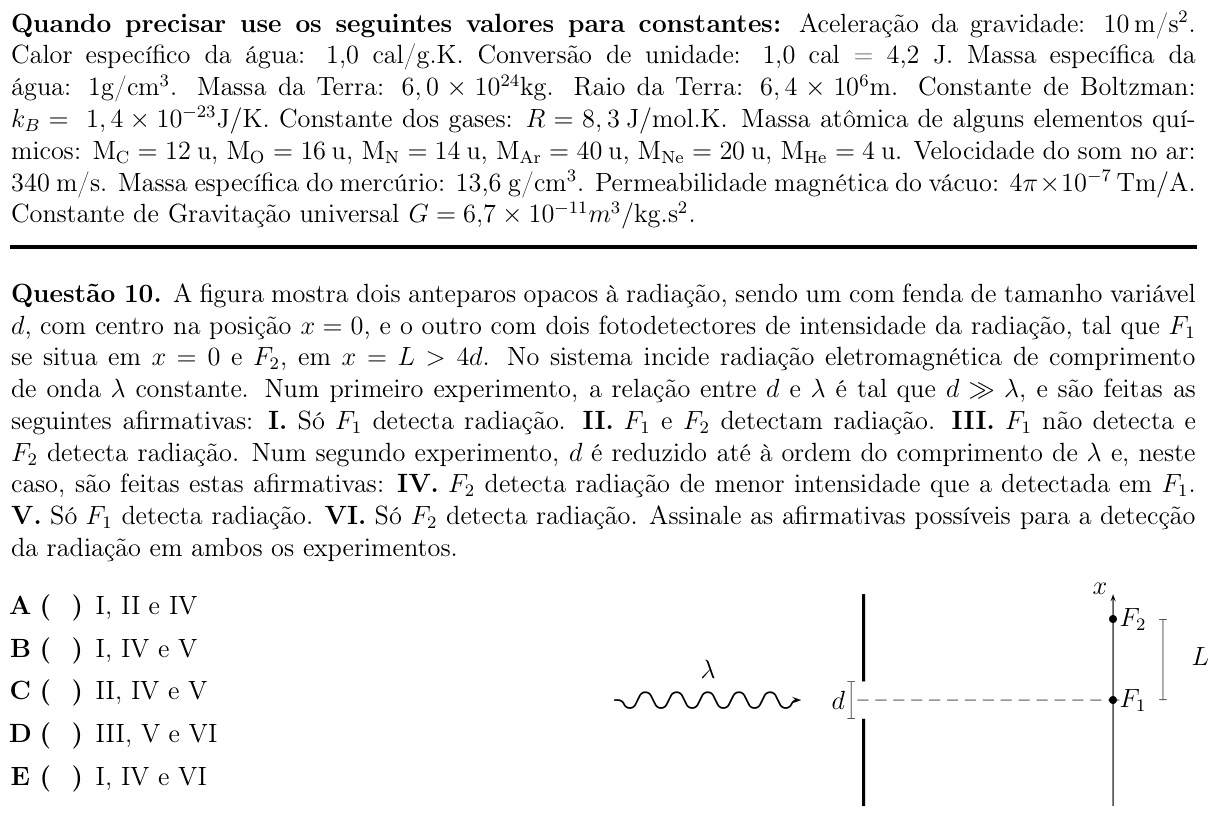 Enunciado da questão 10 de Física do ITA 2017