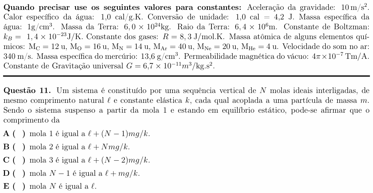 Enunciado da questão 11 de Física do ITA 2017