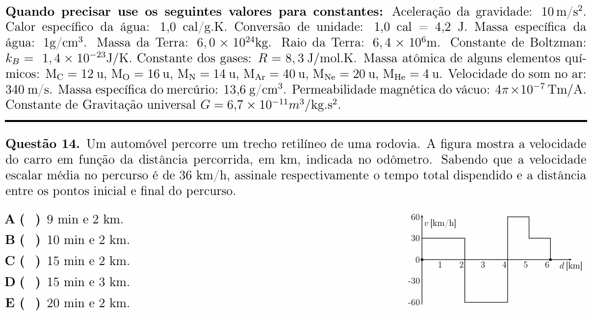 Enunciado da questão 14 de Física do ITA 2017
