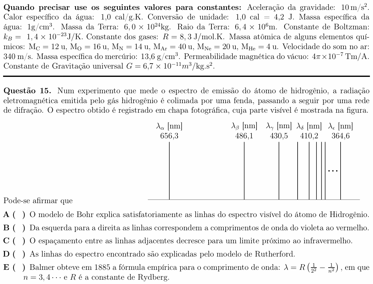 Enunciado da questão 15 de Física do ITA 2017