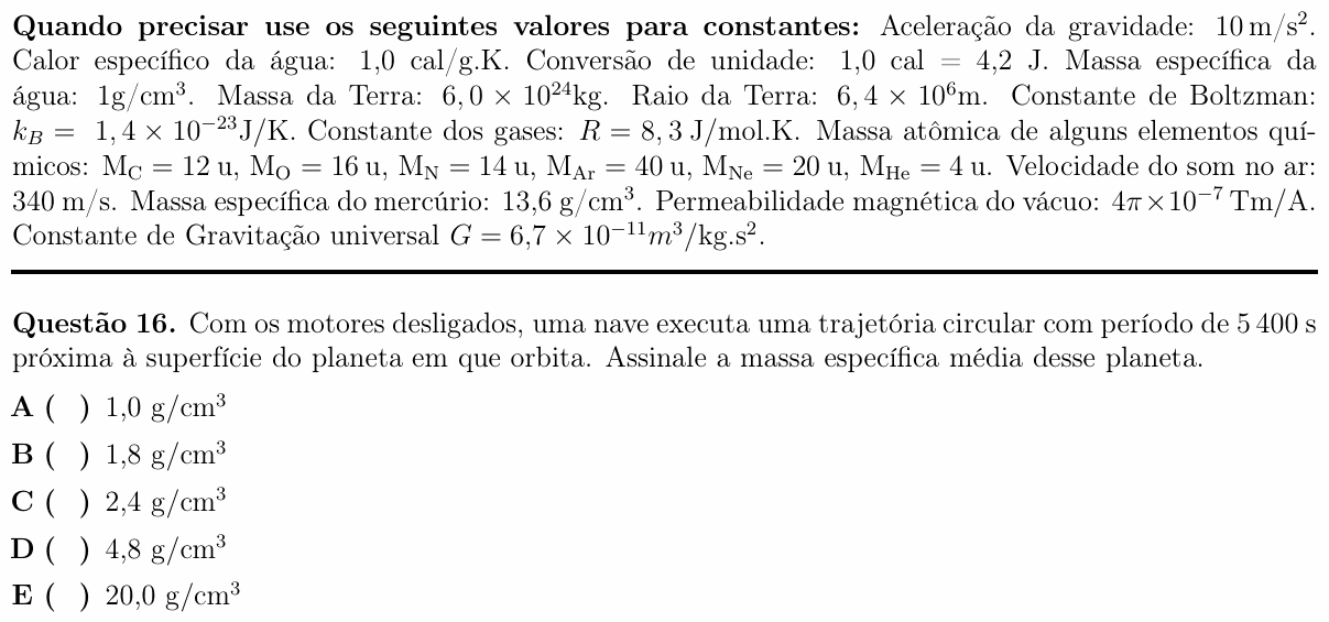 Enunciado da questão 16 de Física do ITA 2017