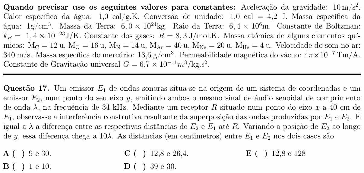 Enunciado da questão 17 de Física do ITA 2017