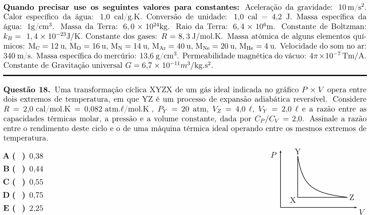 Enunciado da questão 18 de Física do ITA 2017