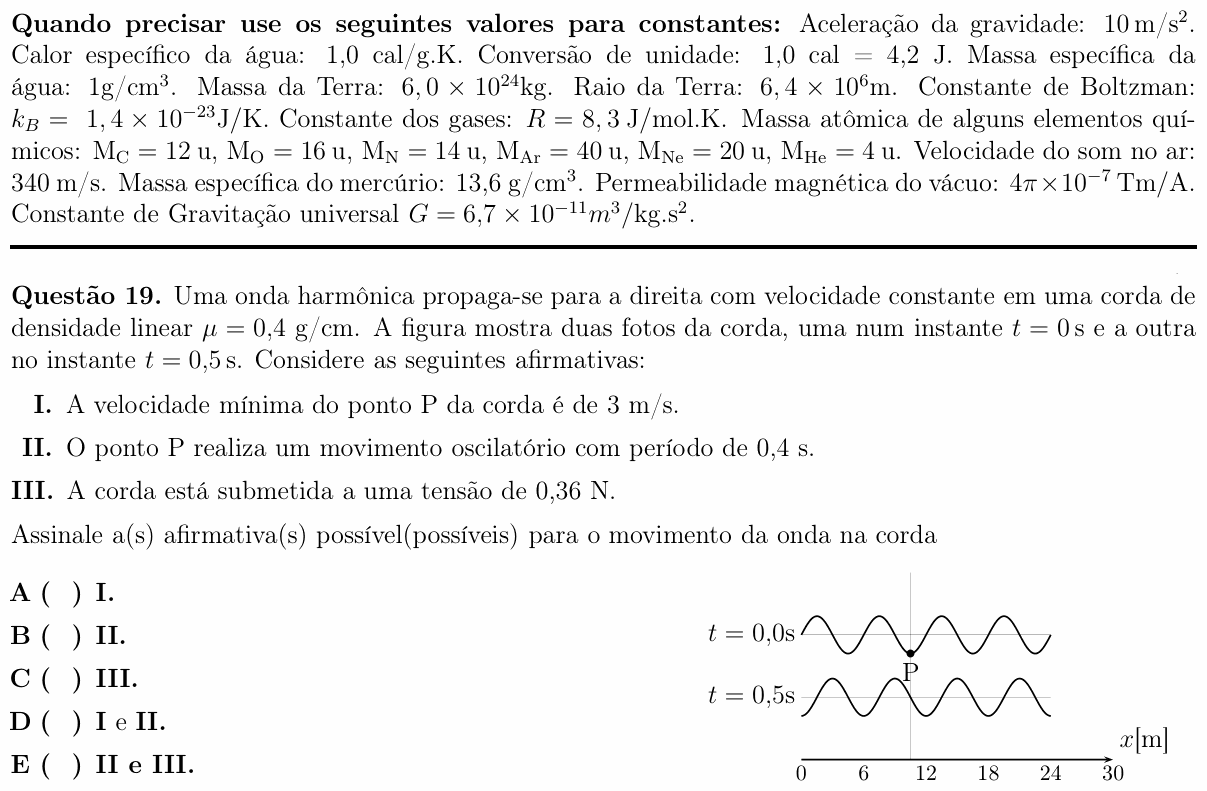 Enunciado da questão 19 de Física do ITA 2017