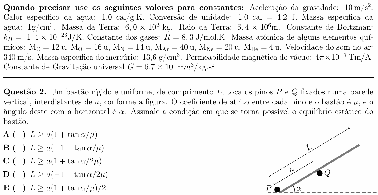 Enunciado da questão 2 de Física do ITA 2017