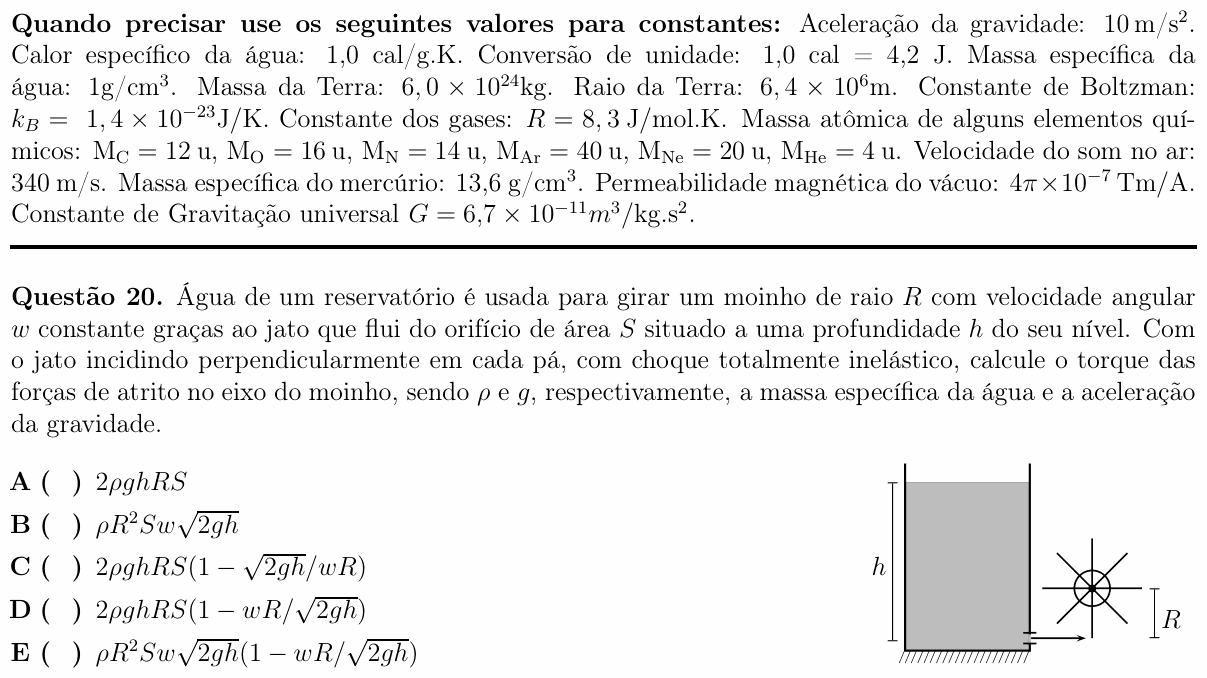 Enunciado da questão 20 de Física do ITA 2017