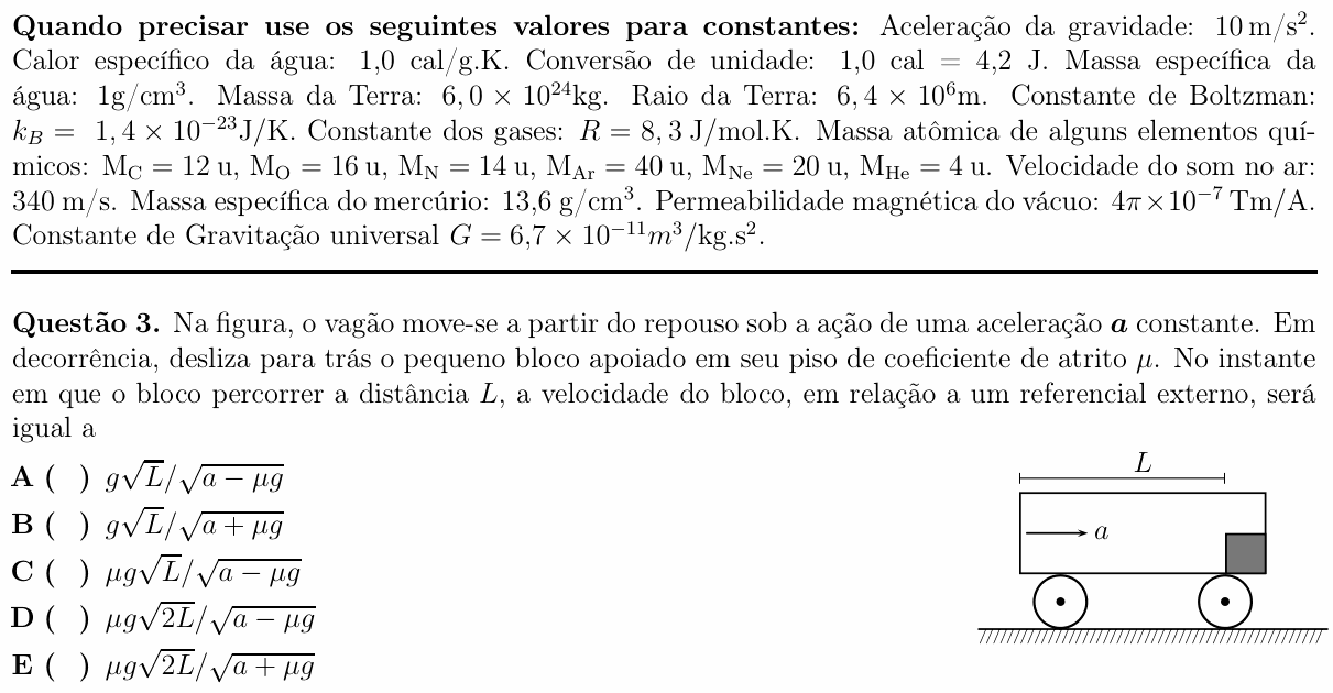 Enunciado da questão 3 de Física do ITA 2017