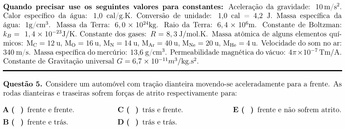 Enunciado da questão 5 de Física do ITA 2017
