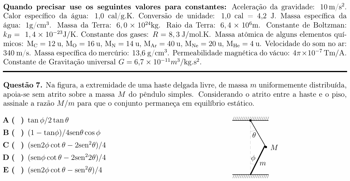 Enunciado da questão 7 de Física do ITA 2017