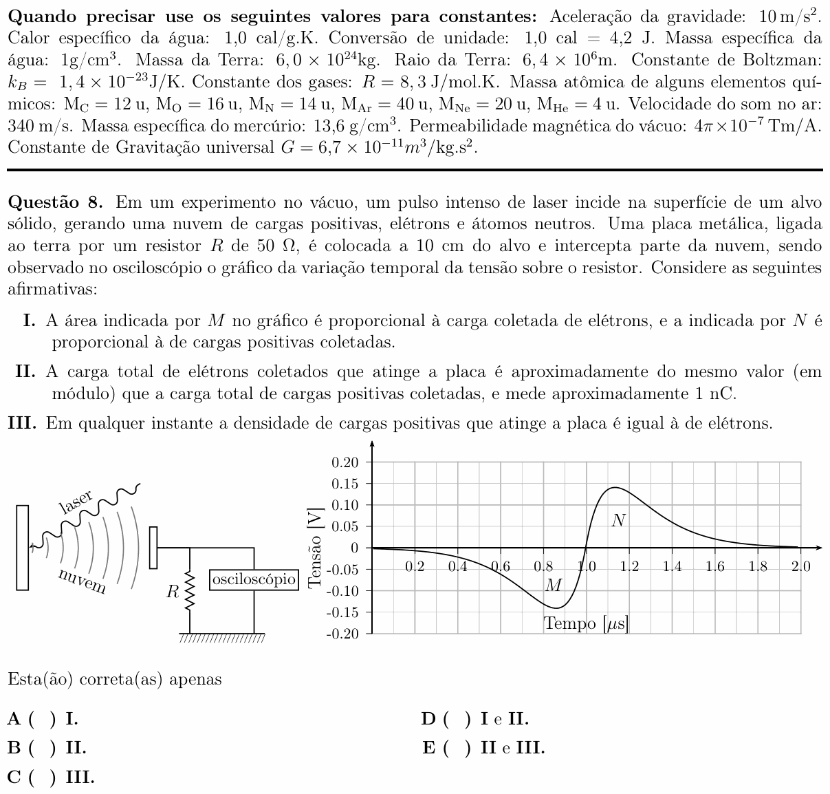 Enunciado da questão 8 de Física do ITA 2017