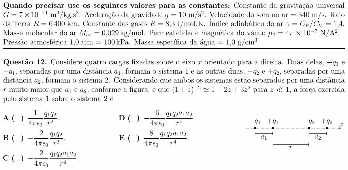 Enunciado da questão 12 de Física do ITA 2018