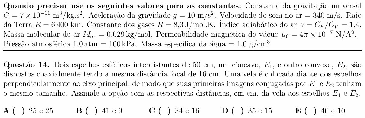 Enunciado da questão 14 de Física do ITA 2018