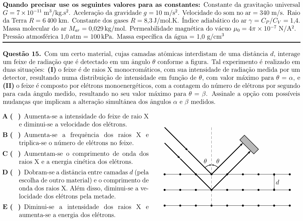 Enunciado da questão 15 de Física do ITA 2018