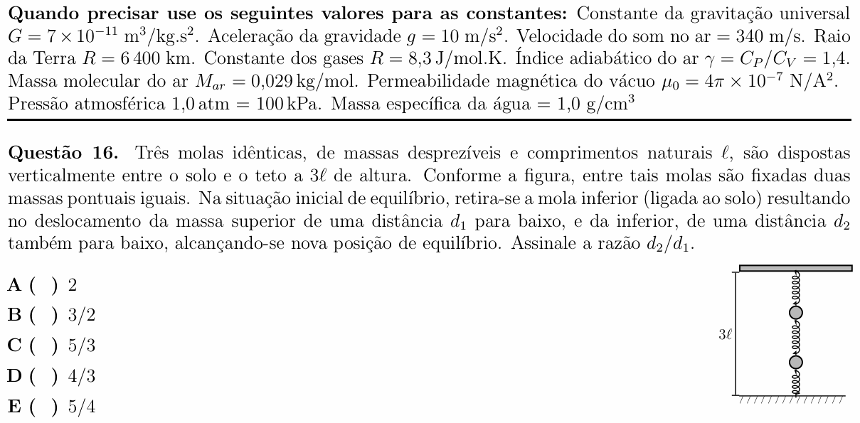 Enunciado da questão 16 de Física do ITA 2018