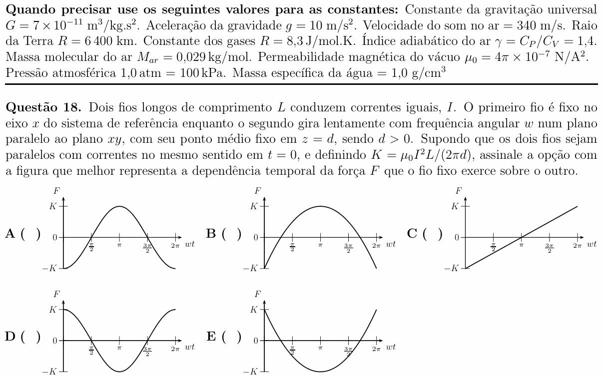 Enunciado da questão 18 de Física do ITA 2018
