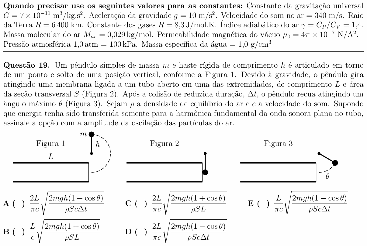 Enunciado da questão 19 de Física do ITA 2018