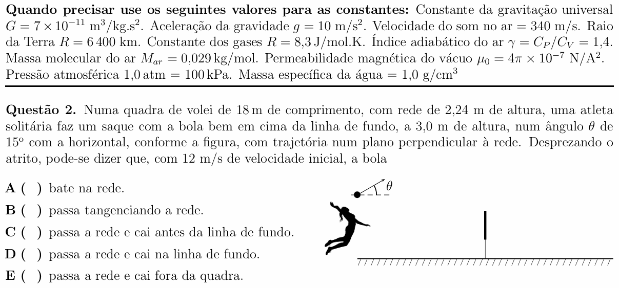 Enunciado da questão 2 de Física do ITA 2018