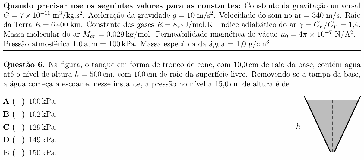 Enunciado da questão 6 de Física do ITA 2018