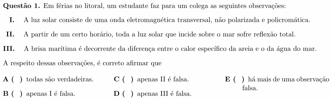 Enunciado da questão 1 de Física do ITA 2019