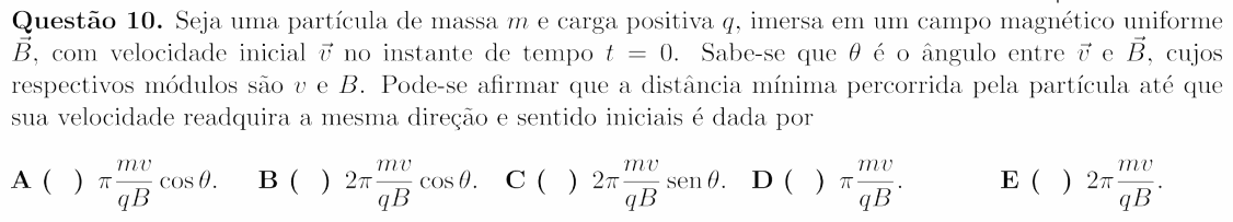 Enunciado da questão 10 de Física do ITA 2019