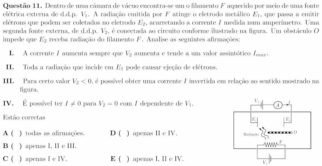 Enunciado da questão 11 de Física do ITA 2019