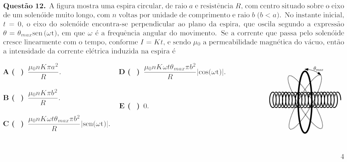 Enunciado da questão 12 de Física do ITA 2019