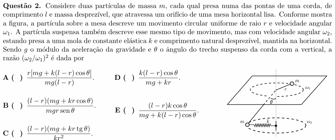 Enunciado da questão 2 de Física do ITA 2019
