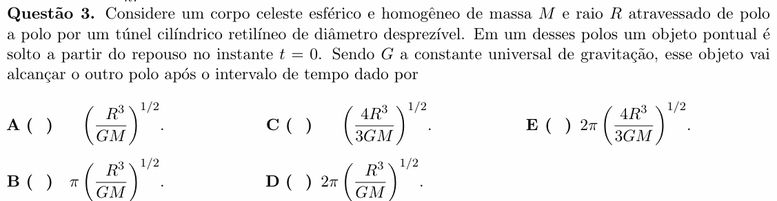 Enunciado da questão 3 de Física do ITA 2019