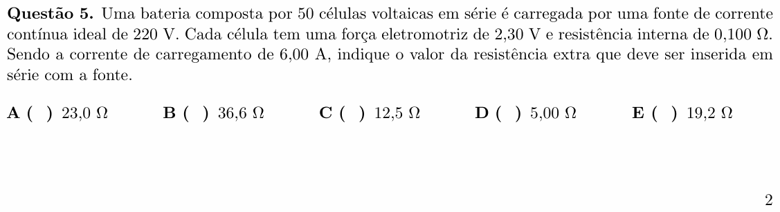 Enunciado da questão 5 de Física do ITA 2019