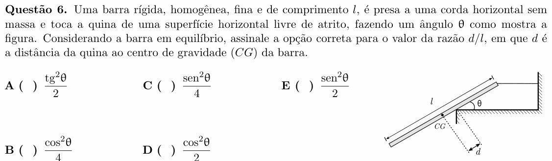Enunciado da questão 6 de Física do ITA 2019