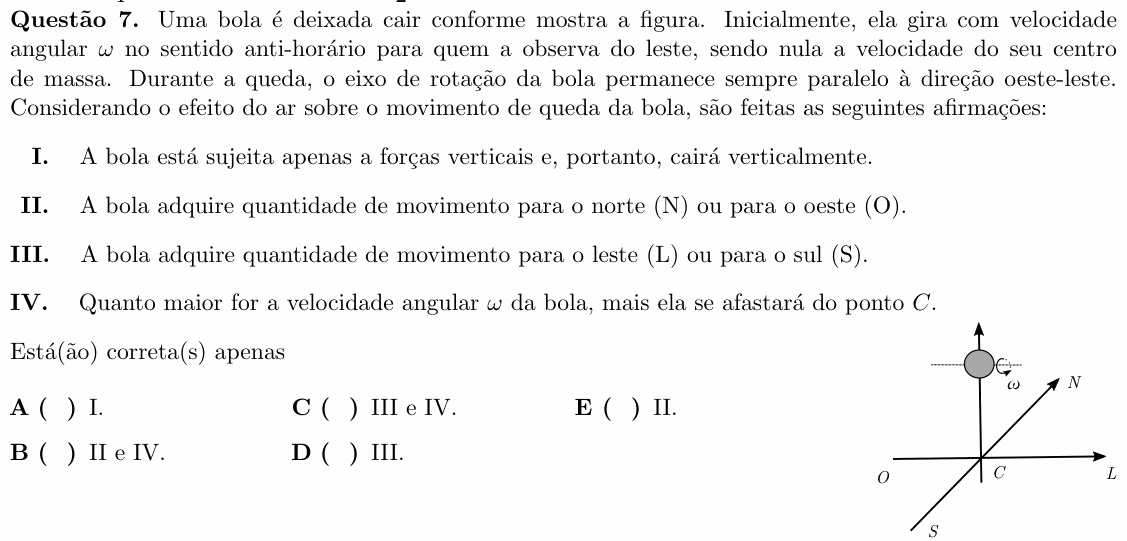 Enunciado da questão 7 de Física do ITA 2019