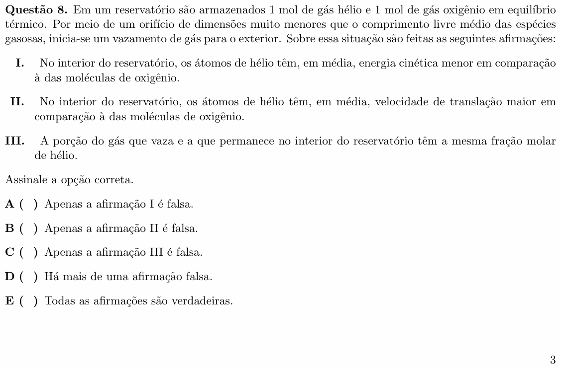 Enunciado da questão 8 de Física do ITA 2019