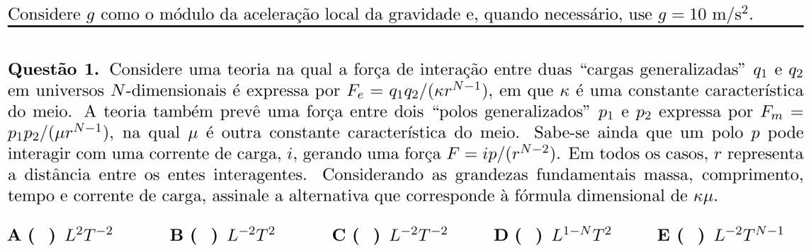 Enunciado da questão 1 de Física do ITA 2020