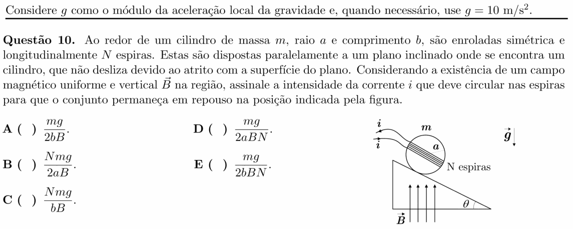 Enunciado da questão 10 de Física do ITA 2020