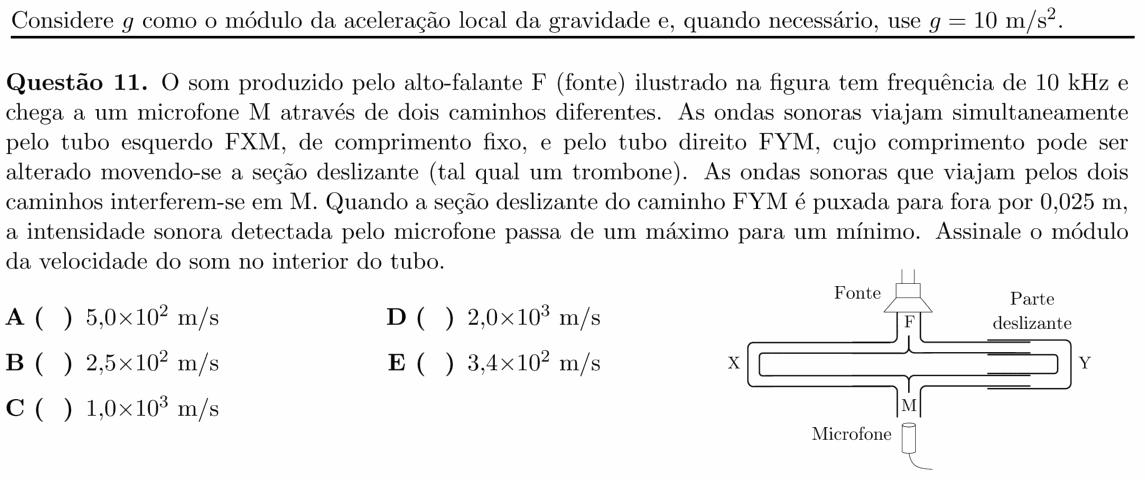 Enunciado da questão 11 de Física do ITA 2020