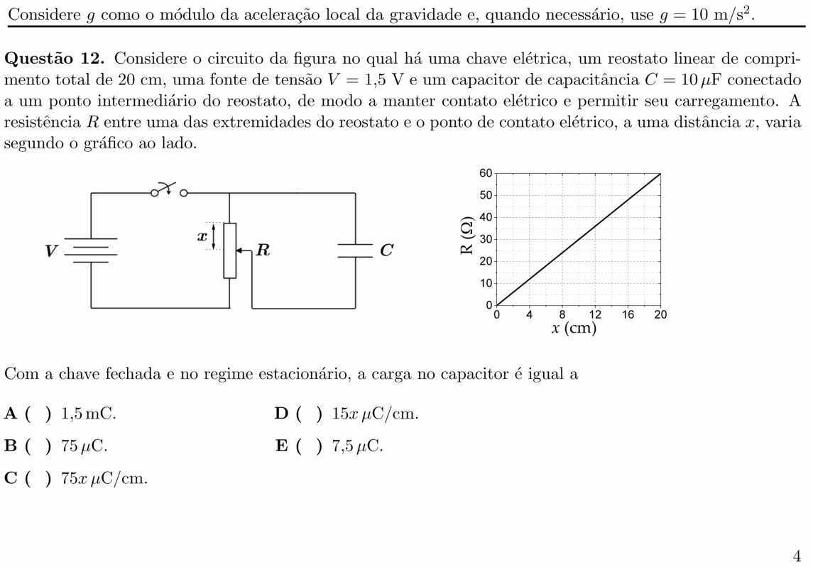 Enunciado da questão 12 de Física do ITA 2020