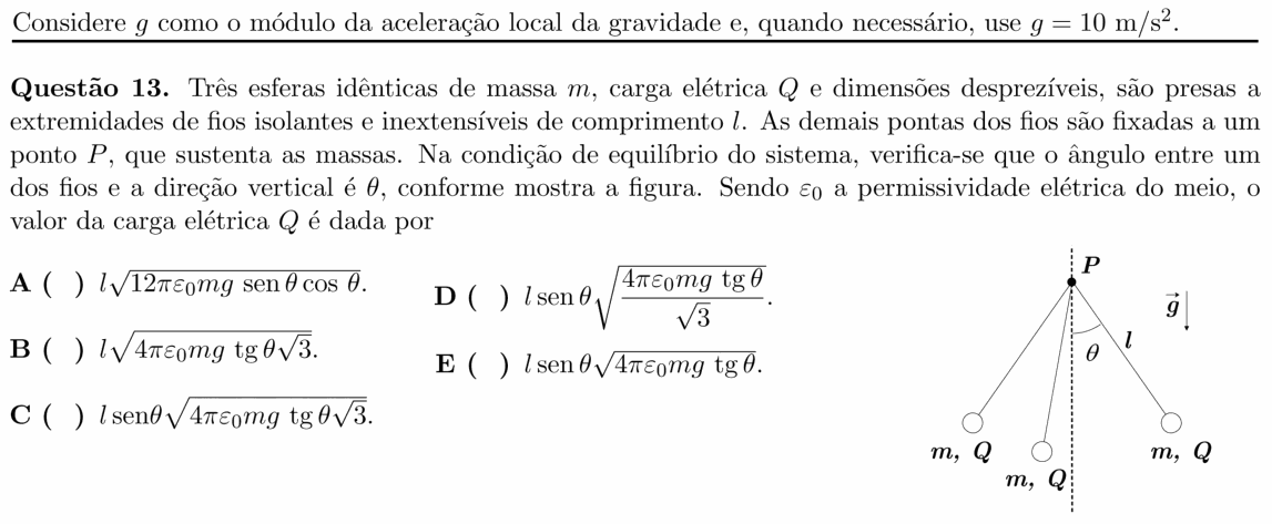 Enunciado da questão 13 de Física do ITA 2020