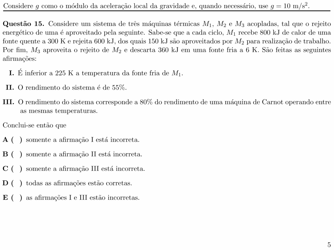 Enunciado da questão 15 de Física do ITA 2020