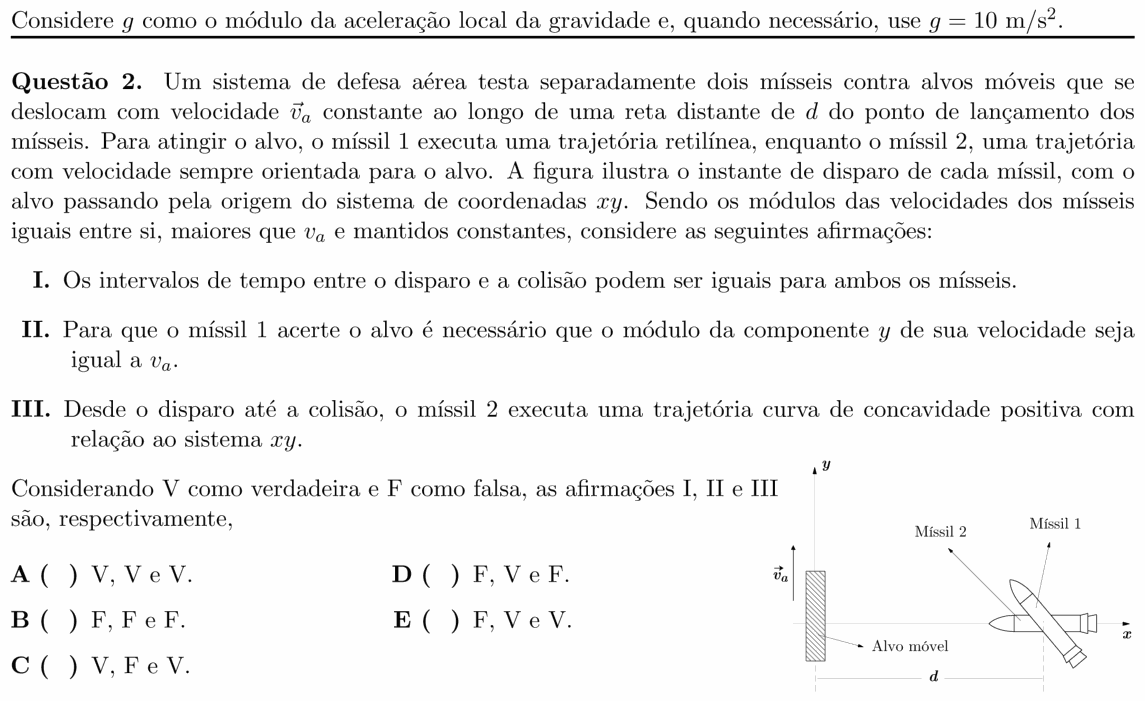 Enunciado da questão 2 de Física do ITA 2020