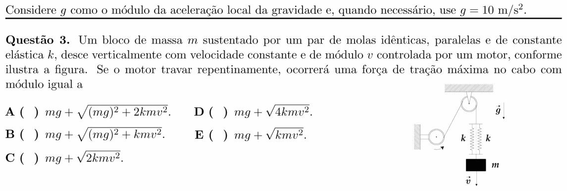 Enunciado da questão 3 de Física do ITA 2020