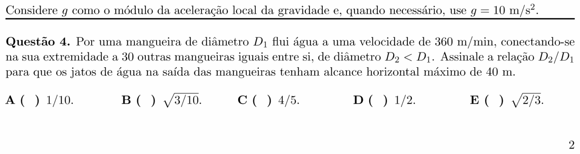 Enunciado da questão 4 de Física do ITA 2020