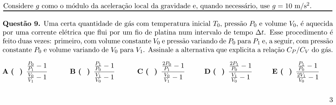Enunciado da questão 9 de Física do ITA 2020
