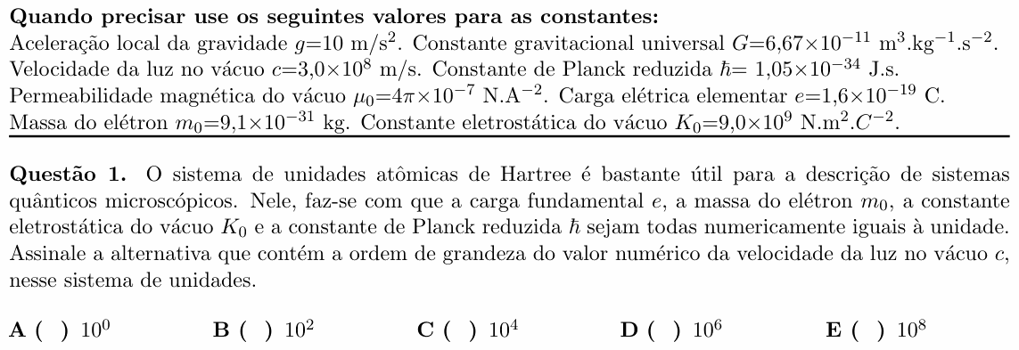 Enunciado da questão 1 de Física do ITA 2021