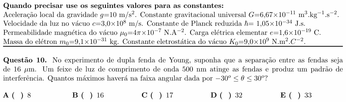 Enunciado da questão 10 de Física do ITA 2021