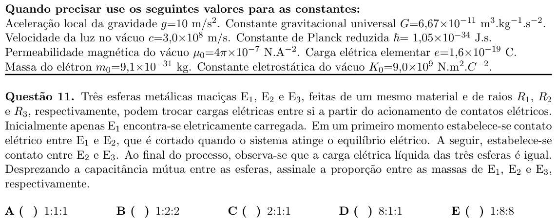 Enunciado da questão 11 de Física do ITA 2021