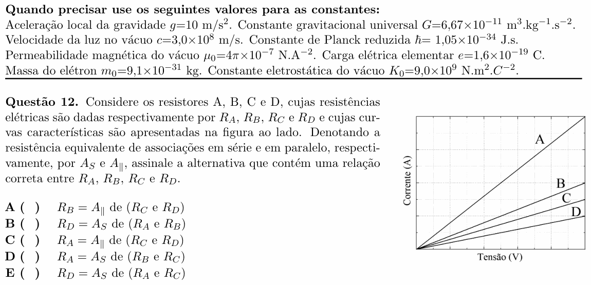 Enunciado da questão 12 de Física do ITA 2021