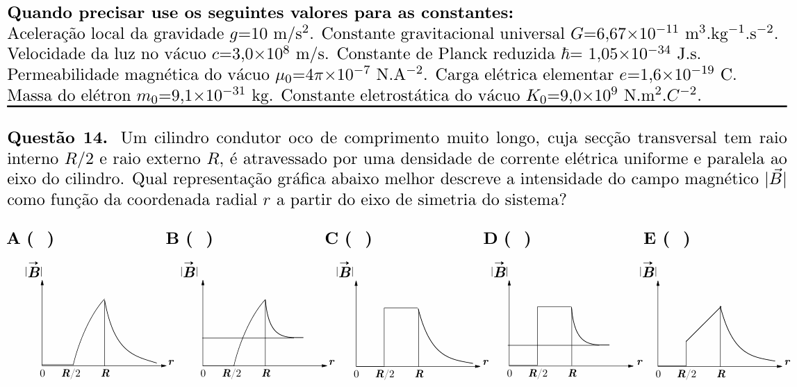 Enunciado da questão 14 de Física do ITA 2021